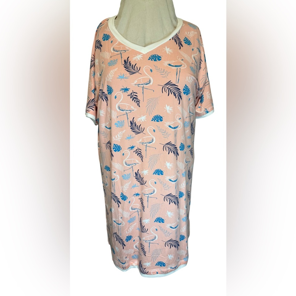 Moon Nite Women’s 1X Nightgown – Flamingo Tropical Print. NWT